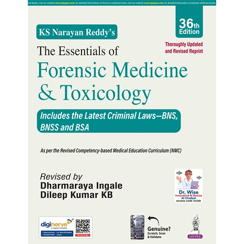 The Essentials of Forensic Medicine & Toxicology by KS Narayan Reddy, 36th Edition