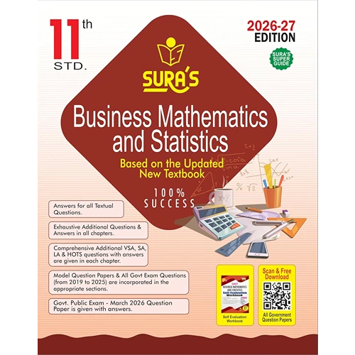SURA`S 11th Standard Business Mathematics and Statistics Exam Guide in English Medium 2026-27