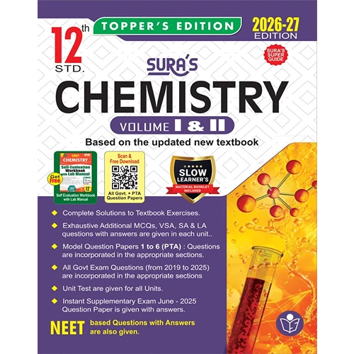 SURA`S 12th Std Chemistry Volume 1 and 2 Exam Guide in English Medium 2026-27