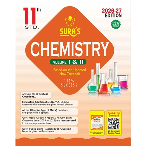 SURA`S 11th Standard Chemistry Volume I & II Exam Guide in English Medium 2026-27