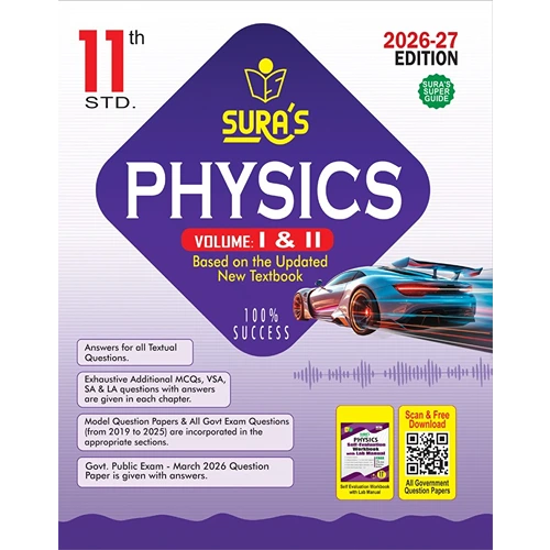 SURA`S 11th Standard Physics Volume I & II Exam Guide in English Medium 2026-27