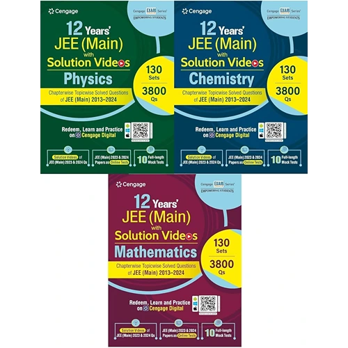 Cengage 12 Years JEE Mains Chapterwise Topicwise (PYSQs) 2013 - 2024  Physics, Chemistry & Maths with solution videos & QR mock test (Set of 3 Books), 2025