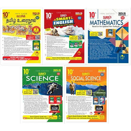 SURA`S 10th STD All subjects in 1 bundle (Tamil, English, Mathematics, Science, Social Science) Set of 5 - English Medium 2025-26