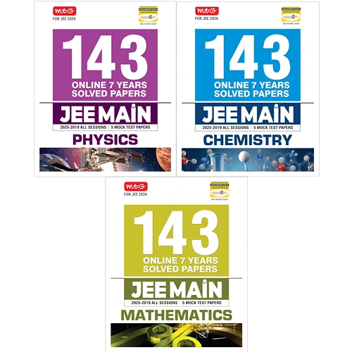 MTG JEE Main 7 Years (2025-2019) Physics, Chemistry & Mathematics (Set of 3 Books) All 143 Shifts Online Previous Years Solved Papers (PYQ Book) For 2026 Exams